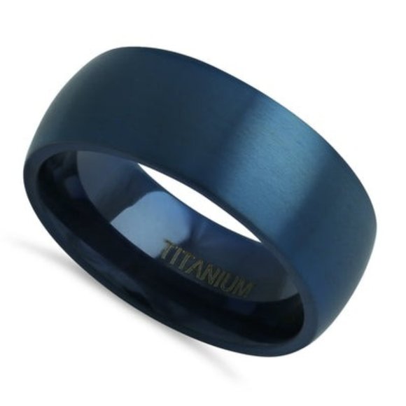Titanium Blue 8mm Brushed Band Ring - Picture 1 of 4